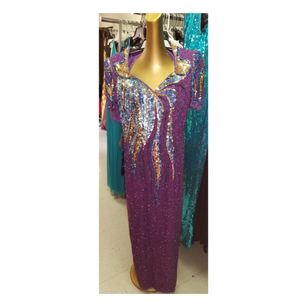 Vintage sz 10 Purple/Gold sequined evening gown